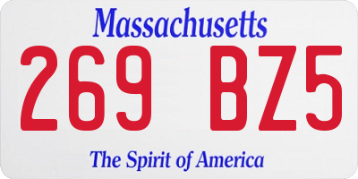 MA license plate 269BZ5