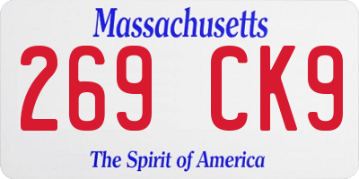 MA license plate 269CK9