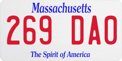 MA license plate 269DA0