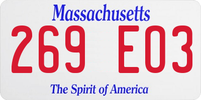 MA license plate 269EO3