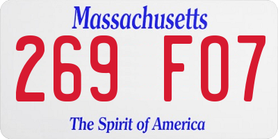 MA license plate 269FO7