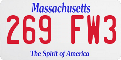MA license plate 269FW3