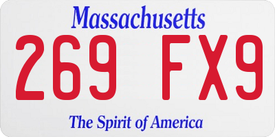MA license plate 269FX9