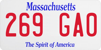 MA license plate 269GA0