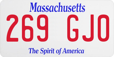 MA license plate 269GJ0