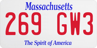 MA license plate 269GW3