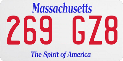 MA license plate 269GZ8