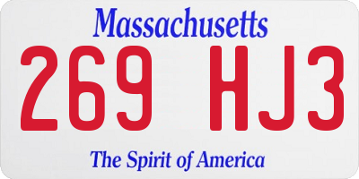 MA license plate 269HJ3