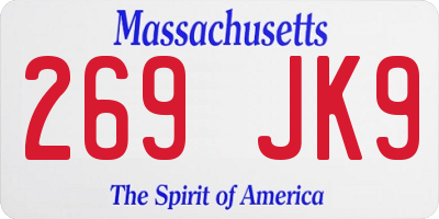 MA license plate 269JK9