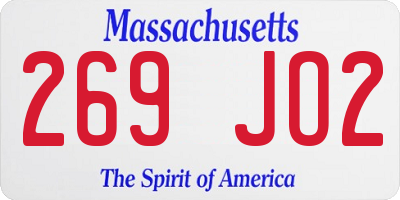 MA license plate 269JO2