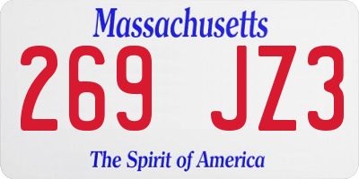 MA license plate 269JZ3