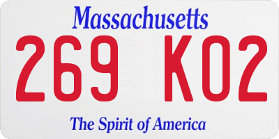 MA license plate 269KO2
