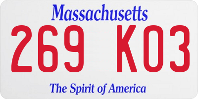 MA license plate 269KO3