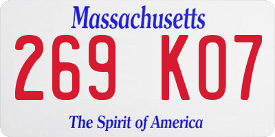 MA license plate 269KO7