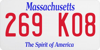 MA license plate 269KO8
