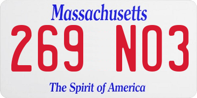 MA license plate 269NO3