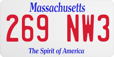 MA license plate 269NW3