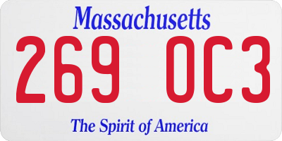 MA license plate 269OC3