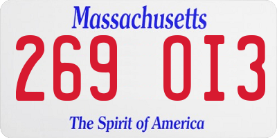 MA license plate 269OI3