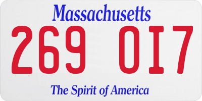 MA license plate 269OI7