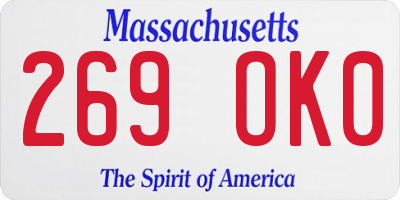 MA license plate 269OK0