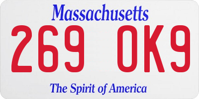 MA license plate 269OK9