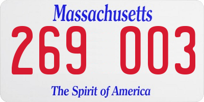 MA license plate 269OO3