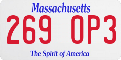 MA license plate 269OP3