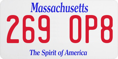 MA license plate 269OP8