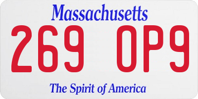 MA license plate 269OP9
