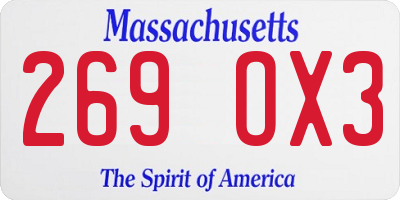 MA license plate 269OX3