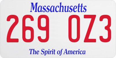 MA license plate 269OZ3