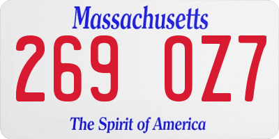 MA license plate 269OZ7