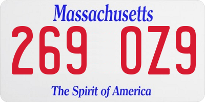 MA license plate 269OZ9