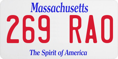 MA license plate 269RA0