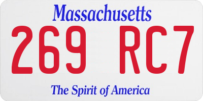 MA license plate 269RC7