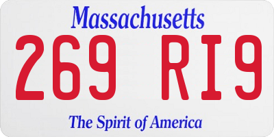 MA license plate 269RI9