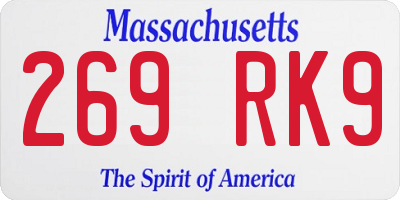 MA license plate 269RK9