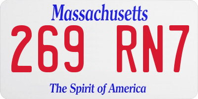 MA license plate 269RN7