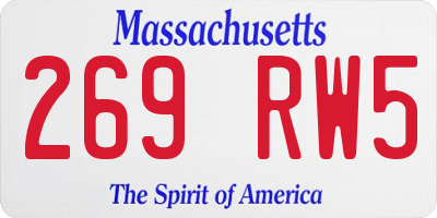 MA license plate 269RW5