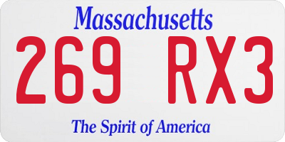 MA license plate 269RX3