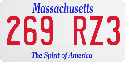 MA license plate 269RZ3