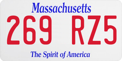 MA license plate 269RZ5