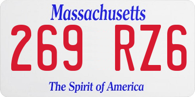 MA license plate 269RZ6