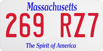MA license plate 269RZ7