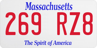 MA license plate 269RZ8