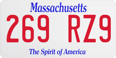 MA license plate 269RZ9