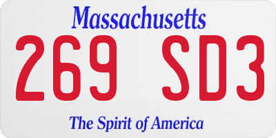MA license plate 269SD3