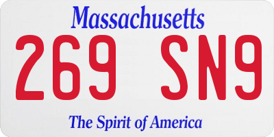 MA license plate 269SN9