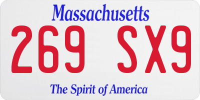 MA license plate 269SX9